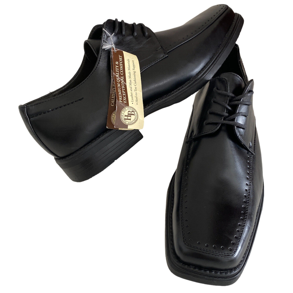 Hunters Bay Derby Shoes Black Leather Oxford Square Toe Lace Up Mens 10